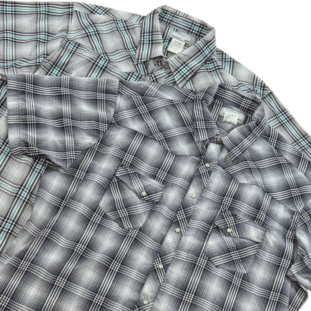 Set‎ of 2 Wrangler Western Plaid Short Sleeve Pearl Snap Shirt Men's XXL